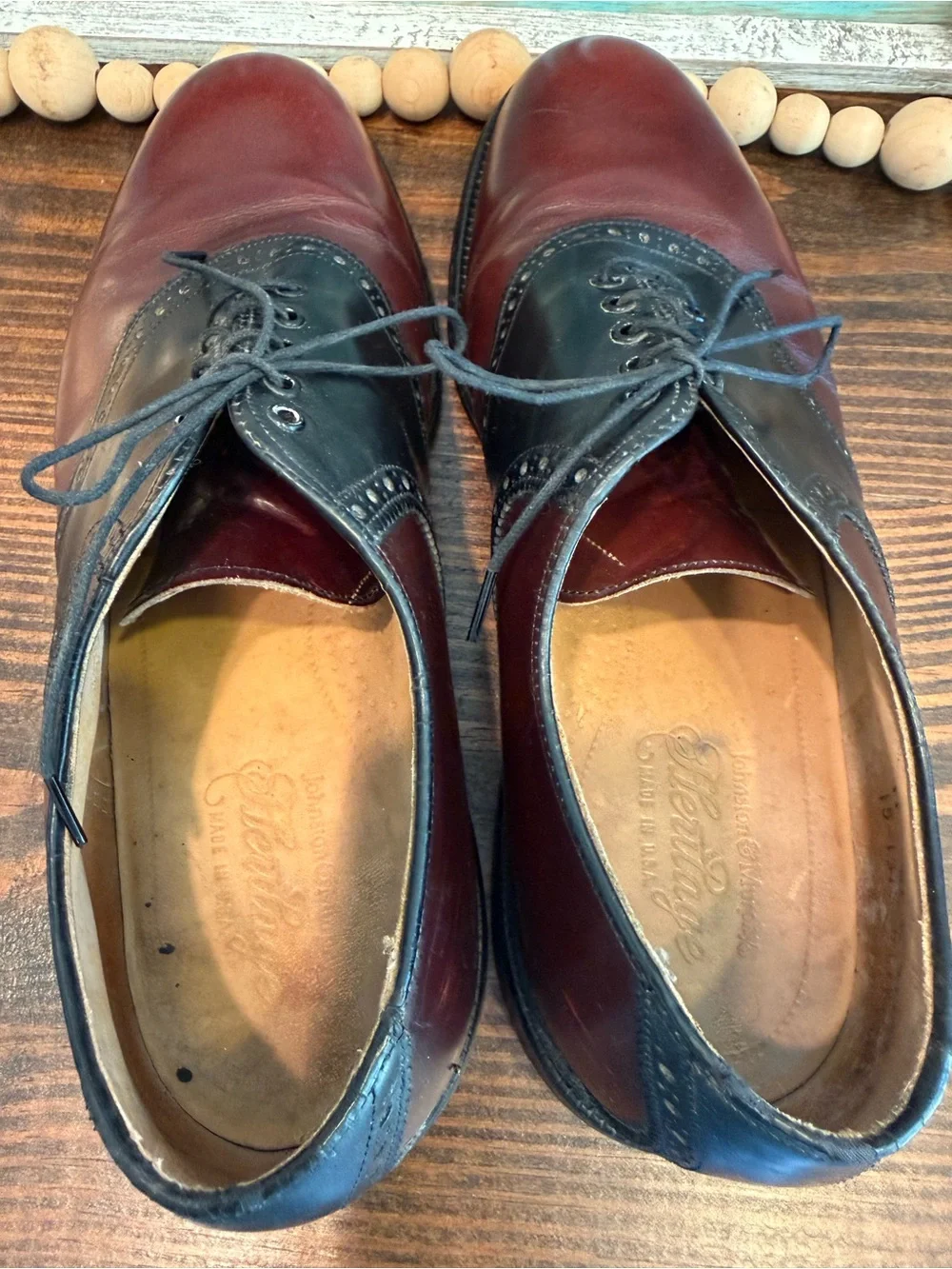 Johnston & Murphy Burgundy Black Spectator Oxfords 11 Leather Made USA Shoes